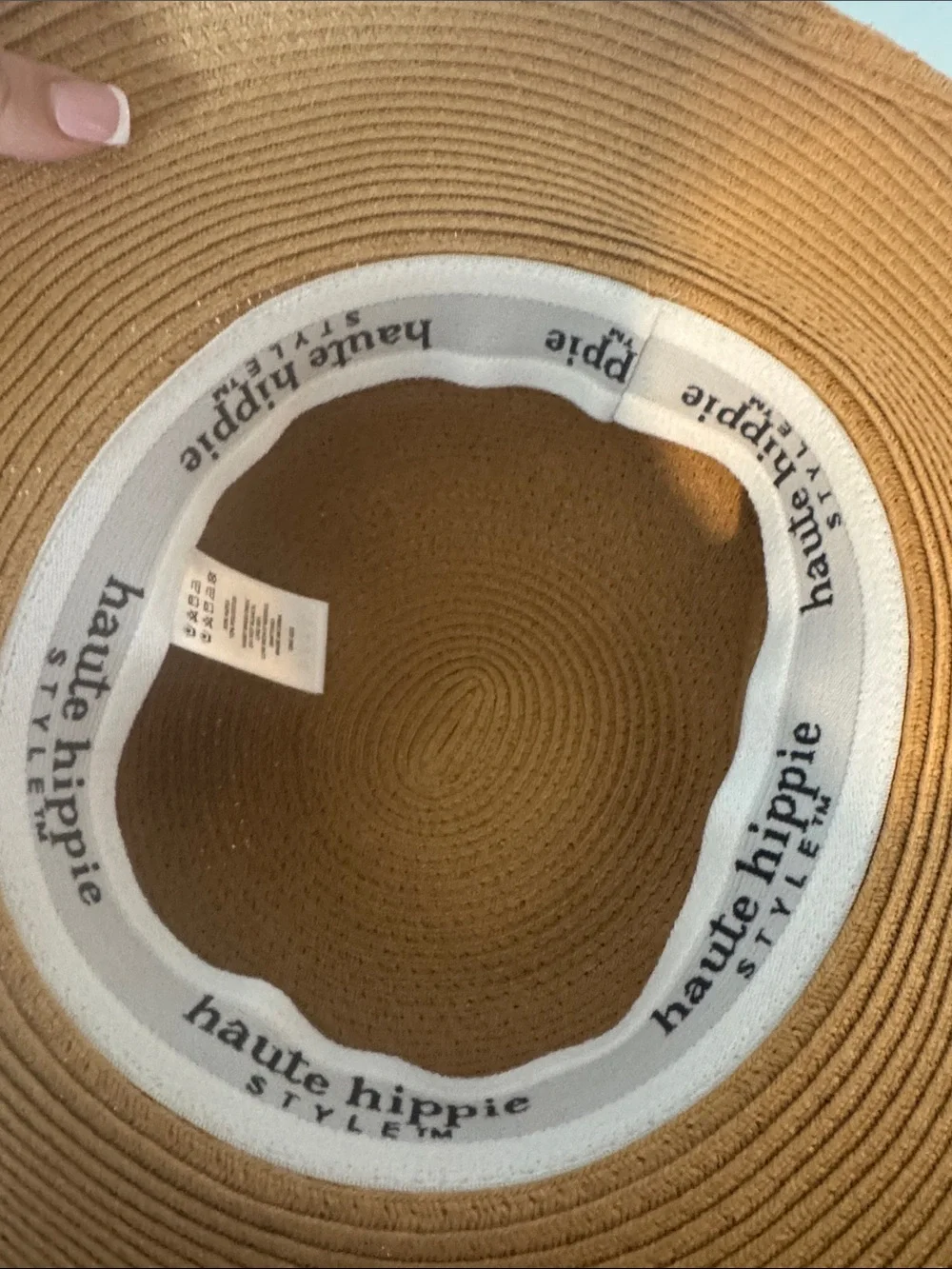 Haute Hippie Tan Straw Sun Hat with Brown Scarf Tie